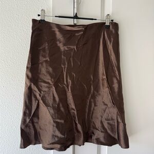 Vince Dark Brown Satin A-Line Midi Skirt